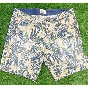 True Nation Mens 44 Shorts Blue Green Tan Palms Leaves